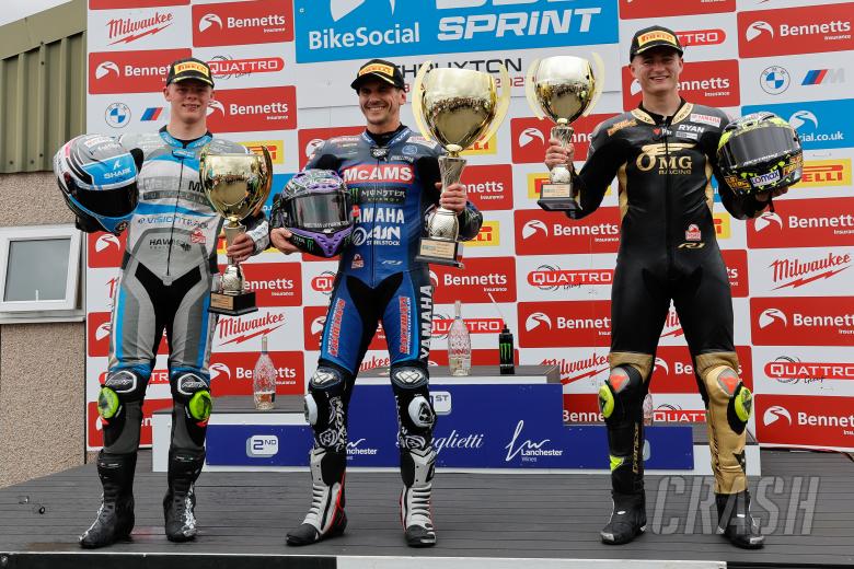 Thruxton, 2023, O&#039;halloran , Podium, Race one, BSB, British Superbikes, Vickers, Nesbitt